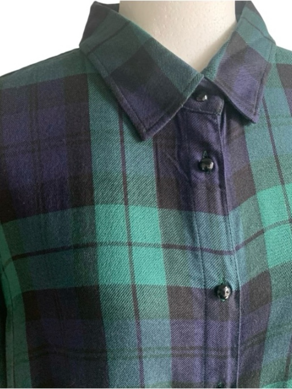 🆕 Chaps Black Watch Tartan Shirt Plaid Button Up Classic Black Green 1X - Picture 4 of 15